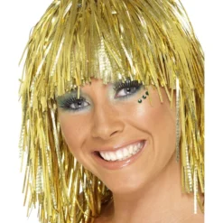 Smiffys Cyber Tinsel Wig, Gold