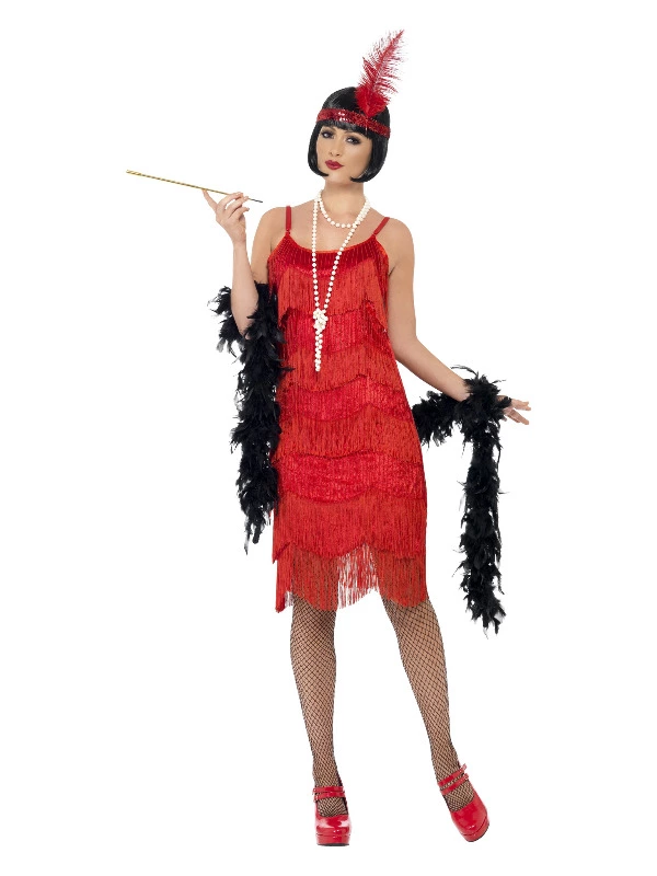 Smiffys Flapper Shimmy Costume, Red 3 Smiffys Flapper Shimmy Costume, Red