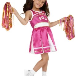 Smiffys Cheerleader Costume, Child, Pink