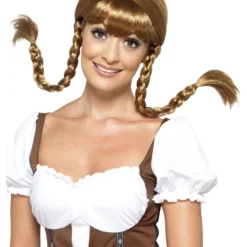 Smiffys Bavarian Babe Wig, Plaited, Brown