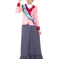 Smiffys Deluxe Victorian Suffragette Costume, Grey & Pink
