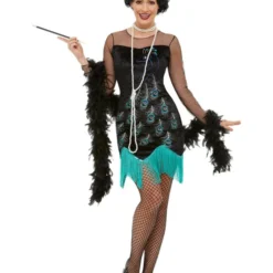 Smiffys 20s Peacock Flapper Costume, Green & Blue