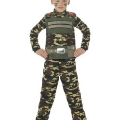 Smiffys Camouflage Military Boy Costume, Green