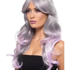 Smiffys Fashion Ombre Wig, Wavy, Long, Grey & Pastel Pink