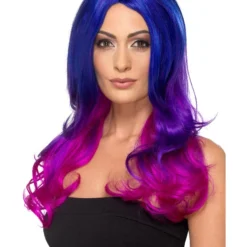 Smiffys Fashion Ombre Wig, Wavy, Long, Blue & Pink