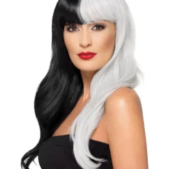 Smiffys Deluxe Wig, Half & Half With Fringe, Black & Grey