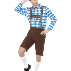 Smiffys Bavarian Beer Man Costume, Blue & Brown
