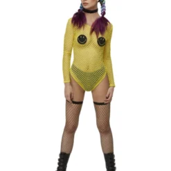 Smiffys Smiley Fishnet Bodysuit, Yellow