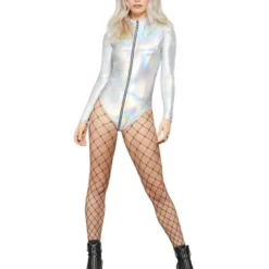 Smiffys Fever Miss Whiplash Mirror Holographic Bodysuit