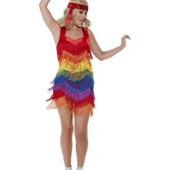 Smiffys Rainbow Pride 20s Flapper Dress, Multicoloured