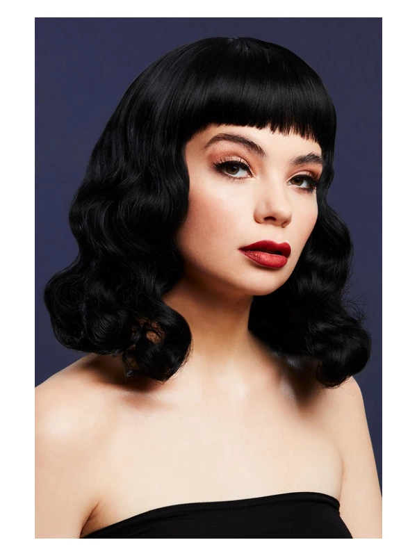 Smiffys Fever Bettie Wig With Short Fringe, Black 3 Smiffys Fever Bettie Wig With Short Fringe, Black