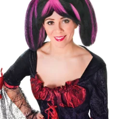 Bristol Novelty Steampunk Wig (Black/Pink Streaks)